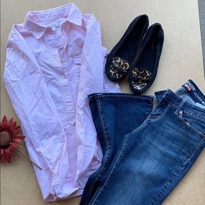 Jcrew pink strip collared shirt with pocket.